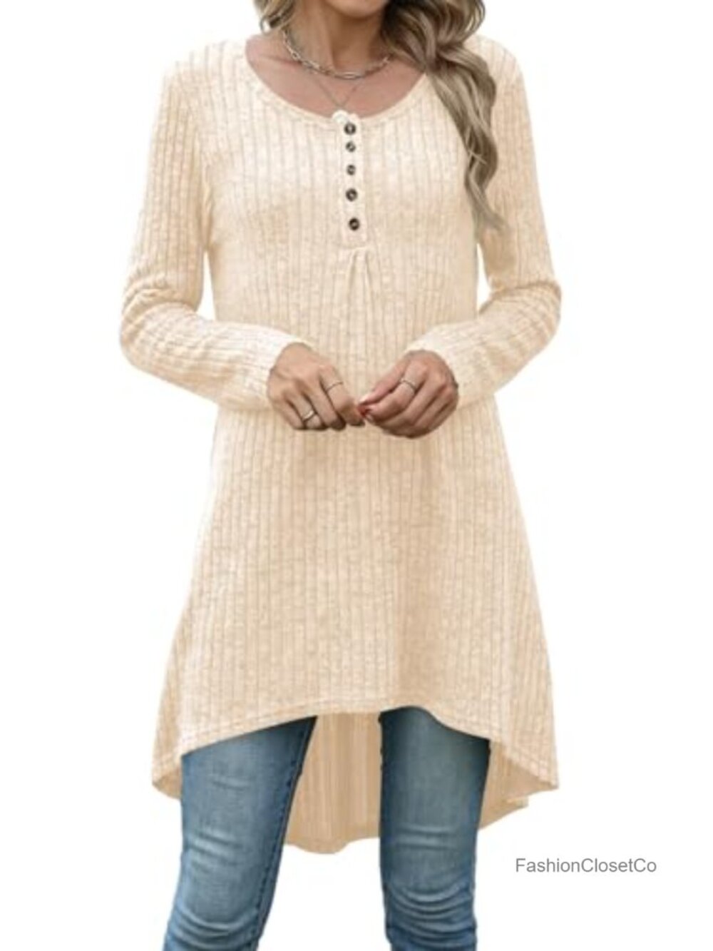 Women's Extra Long Tunic Tops for Leggings High Low Henley Sweater